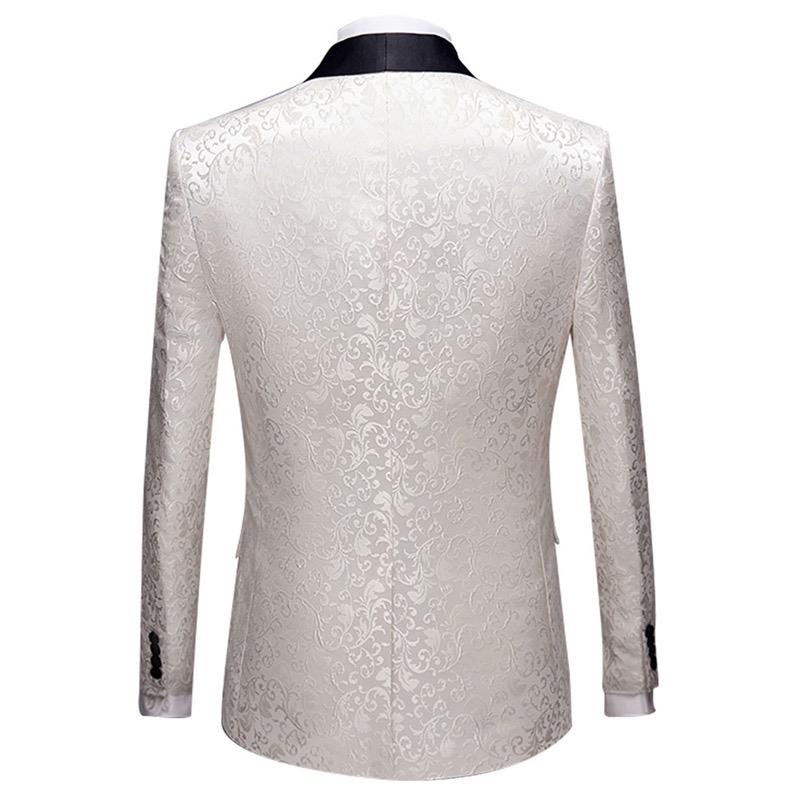 Men's 2-Piece Jacquard Embroidery White Wedding Suit
