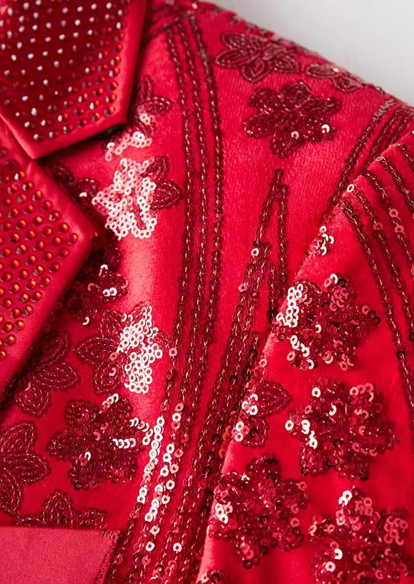 Men's Luxury Six-pointed Star Red Sequin Jacket