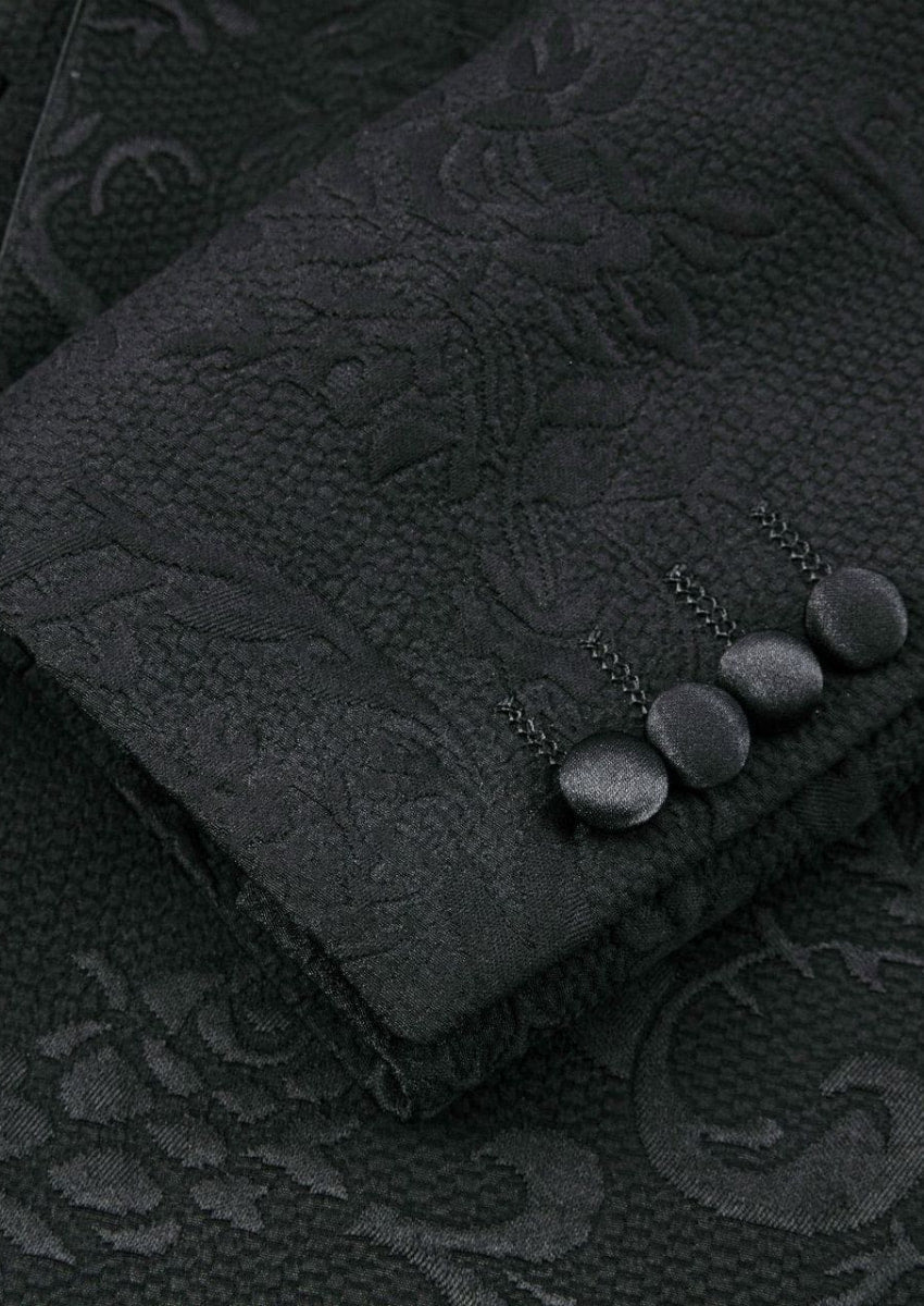 Men’s Black 2-Piece Floral Jacquard Tuxedo Set with Hotfix Crystal Shawl Collar