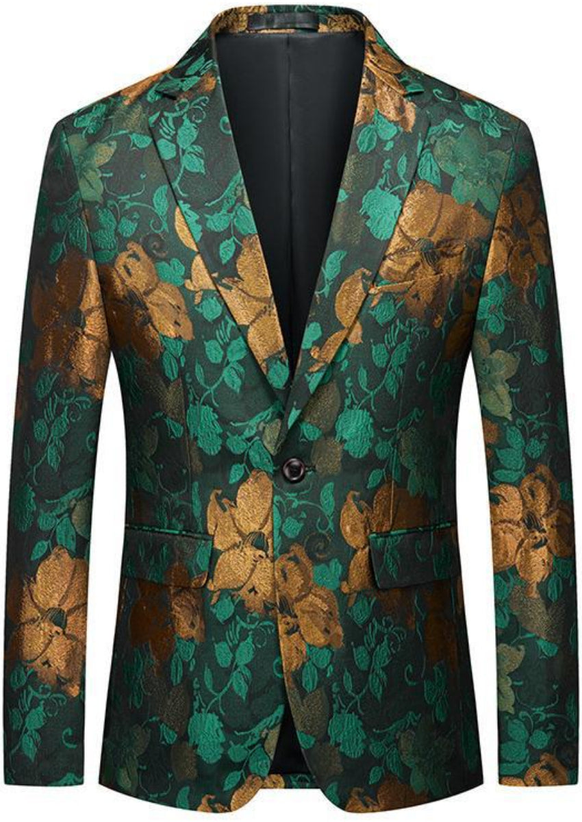 Men's Yellow Floral Vine Green Tuxedo Jacket