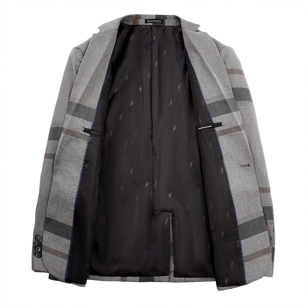 Men's 3-Piece Modern Plaid Design Light Gray Tuxedo