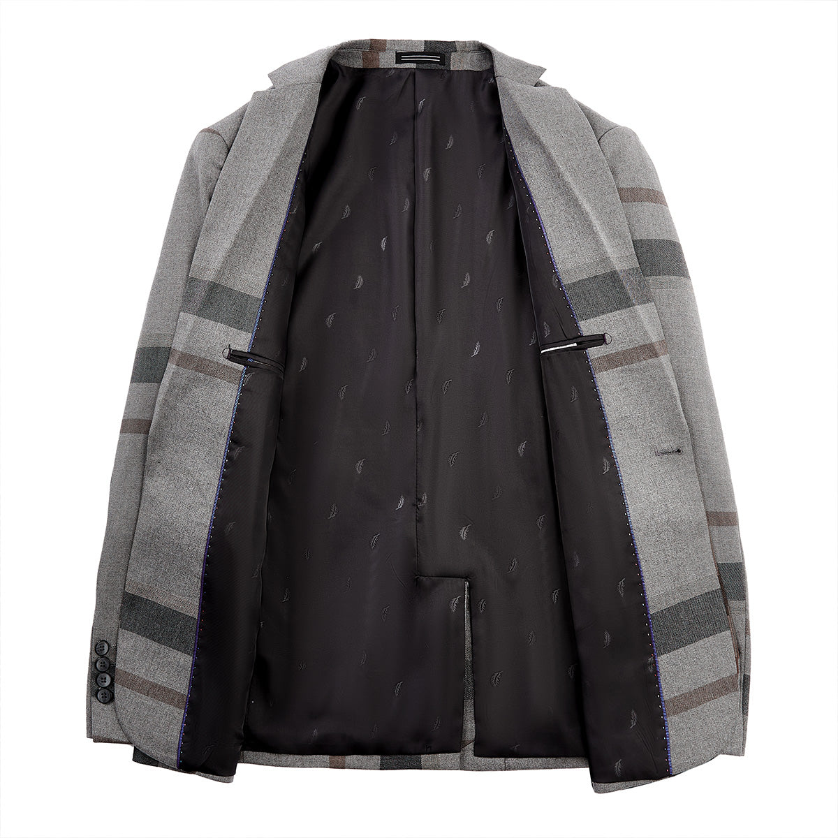 Men's 3-Piece Modern Plaid Design Light Gray Tuxedo