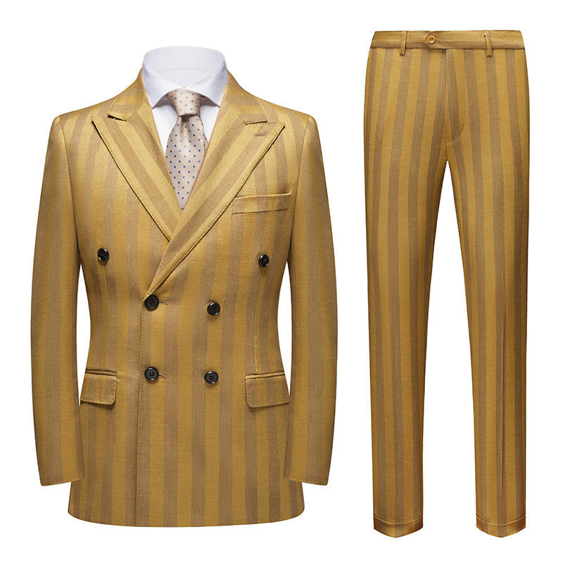Men's 2-Piece Retro Style Double-Breasted Yellow Suit