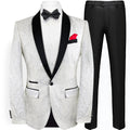 Men's 2-Piece Jacquard Embroidery White Wedding Suit