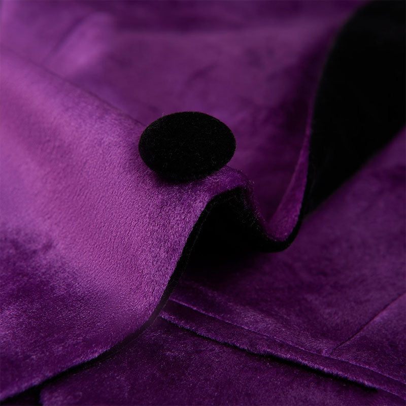 Men's Classic Velvet Closure Collar Purple Tuxedo