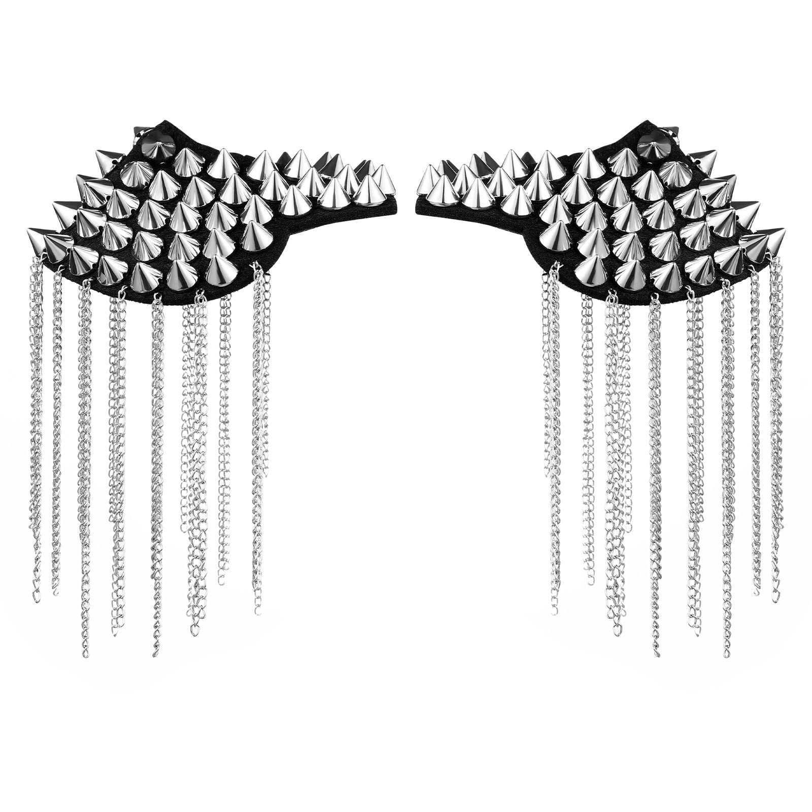 Pair of Rivet Tassel Chain Epaulet Fashion Shoulder Boards Badge Silver