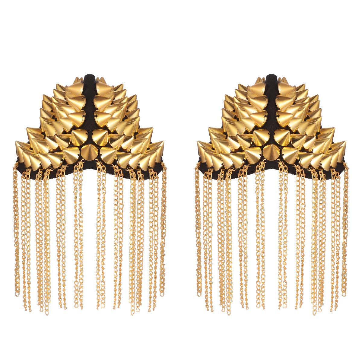 Pair of Rivet Tassel Chain Epaulet Fashion Shoulder Boards Badge Gold