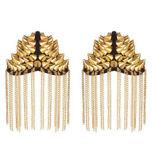 Pair of Rivet Tassel Chain Epaulet Fashion Shoulder Boards Badge Gold