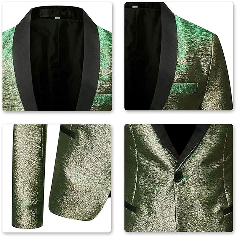 Men's 2-Piece Gradient Glitter Style Shawl Collar Green and Grey Tuxedo