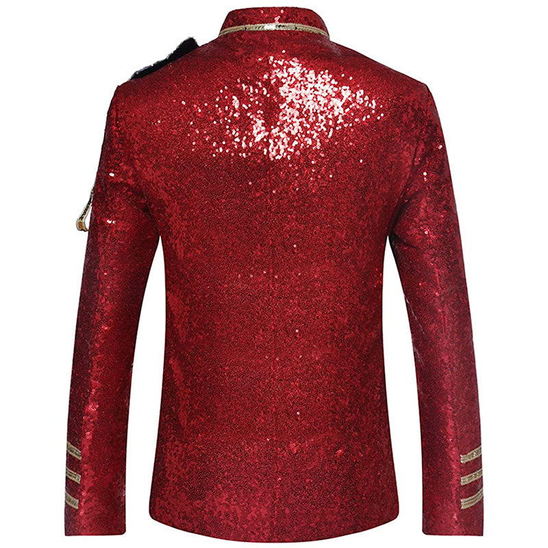 Men's Classic Military Style Stage Full Red Sequin Jacket