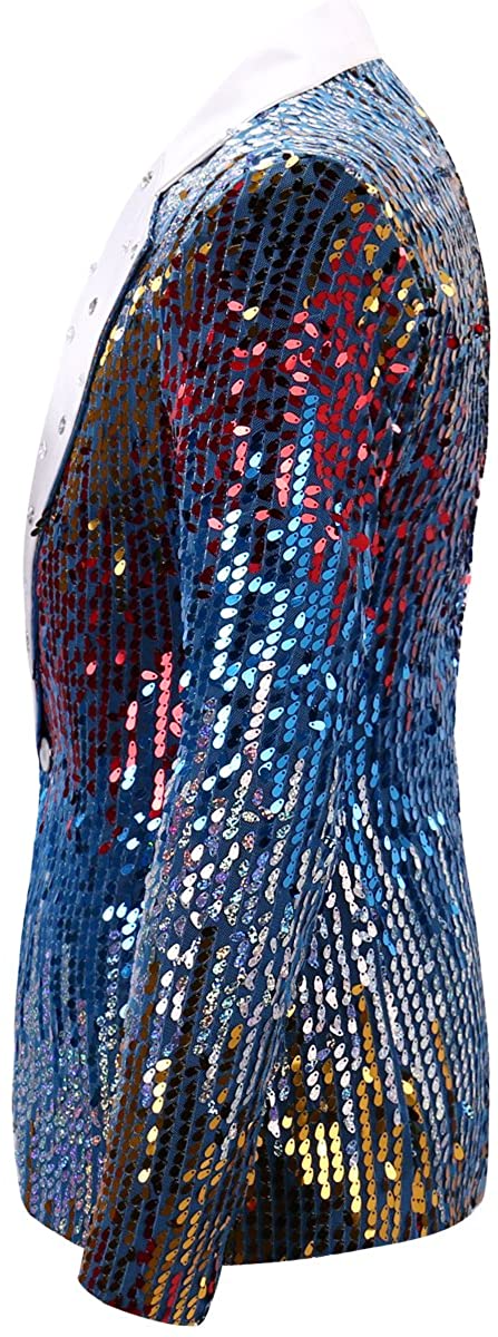 Men's Full Sequin Gradient Multi-color Tassel Blue Dinner Jacket for Stage