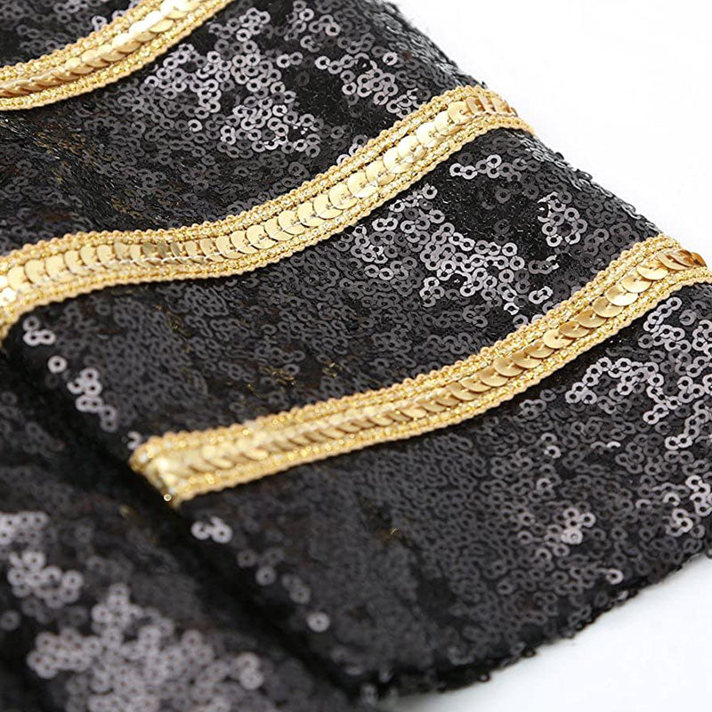 Men's Classic Military Style Stage Full Black Sequin Trench Coat