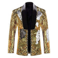 Men's Full Sequin Reflective Gold Tuxedo Mandarin Collar