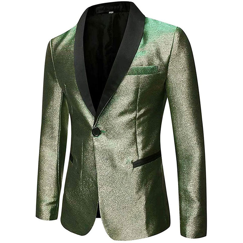 Men's 2-Piece Gradient Glitter Style Shawl Collar Green and Grey Tuxedo