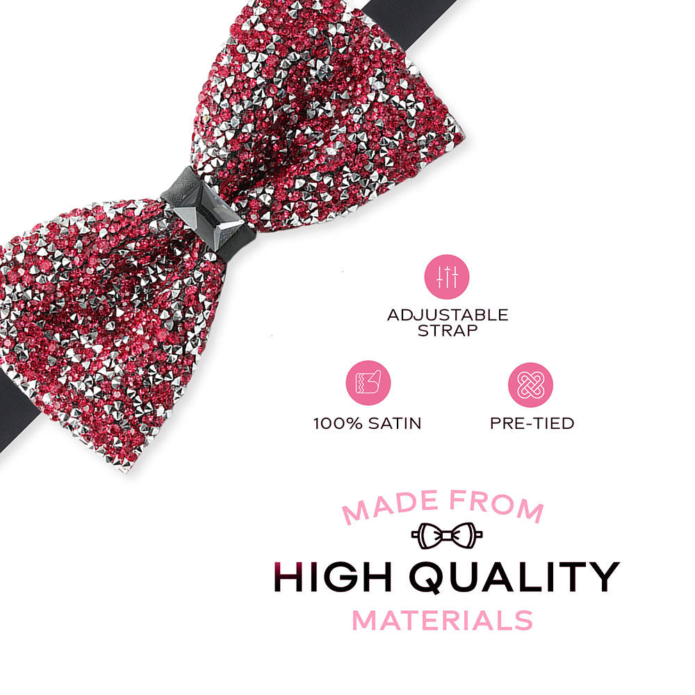 Rhinestone Carmine Bow Ties for Men with Adjustable Length