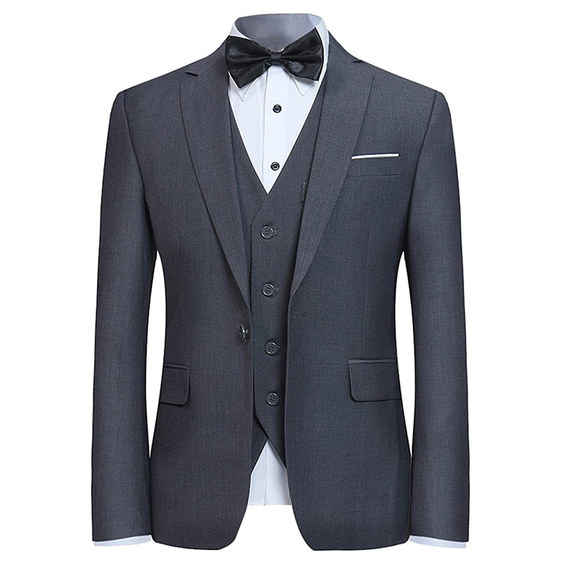 Men's 3-Piece for Groom One Button Dark Gray Suit