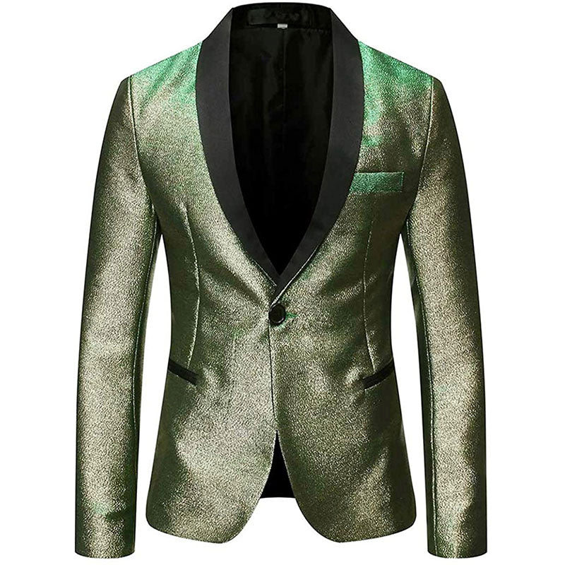 Men's 2-Piece Gradient Glitter Style Shawl Collar Green and Grey Tuxedo
