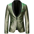 Men's 2-Piece Gradient Glitter Style Shawl Collar Green and Grey Tuxedo