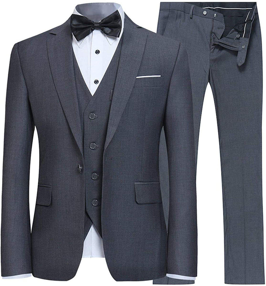 Men's 3-Piece for Groom One Button Dark Gray Suit