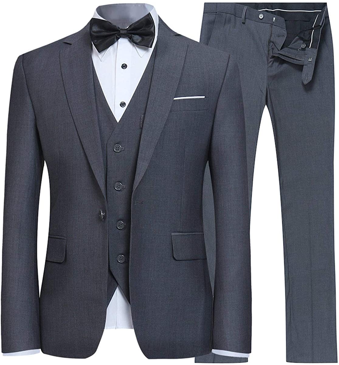 Men's 3-Piece for Groom One Button Dark Gray Suit