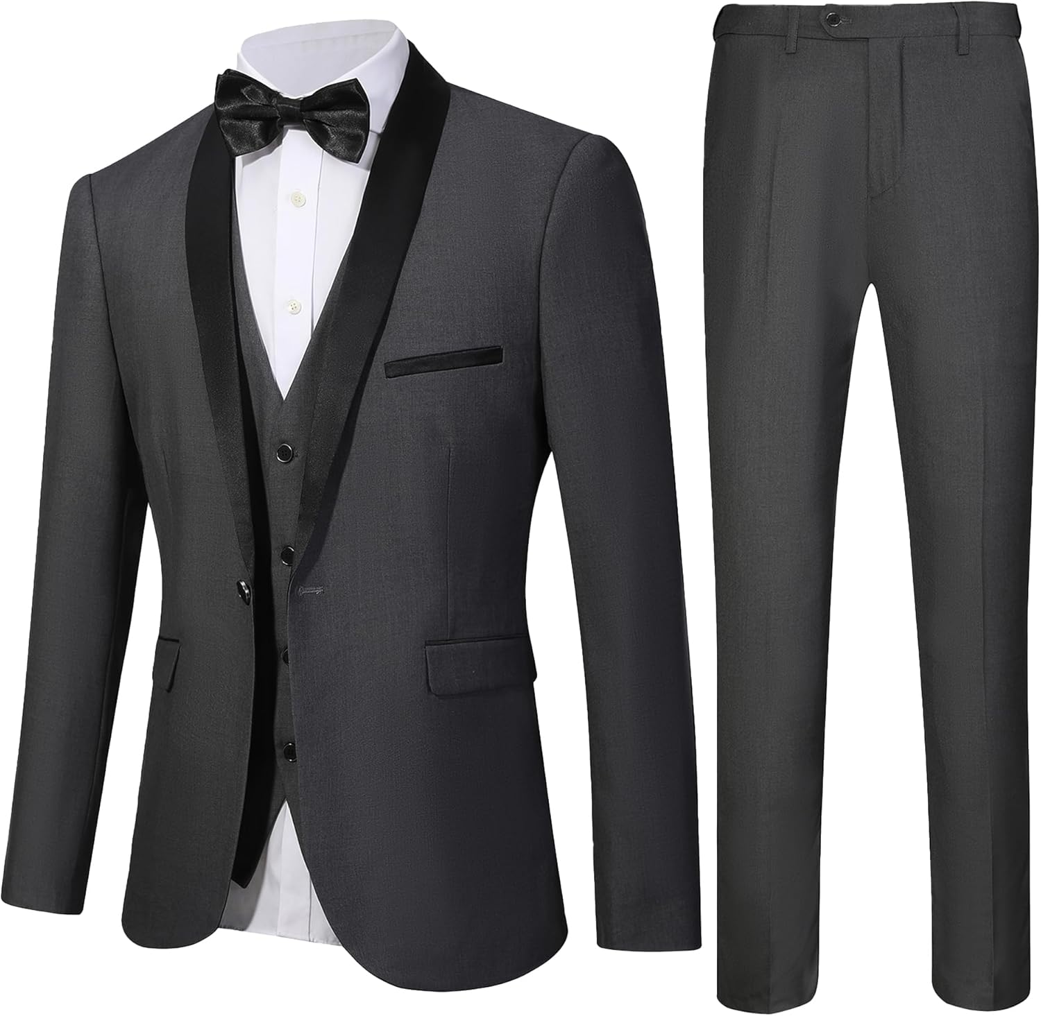 Mens Tuxedo Slim Fit Wedding Business Suits for Groom Groomsmen 3 Pieces Dinner Jacket Vest Pants Set for Men
