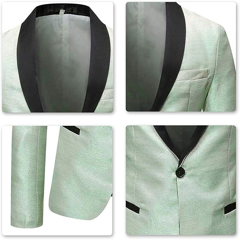 Men's 2-Piece Glitter Style Shawl Collar Light Green Suit for Men