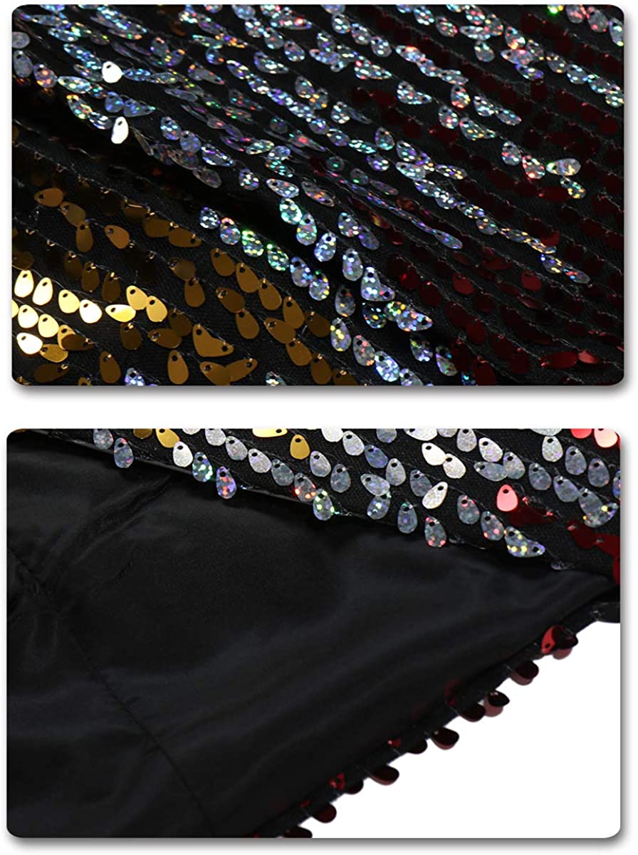 Men's Full Sequin Gradient Multi-color Tassel Blue Dinner Jacket for Stage