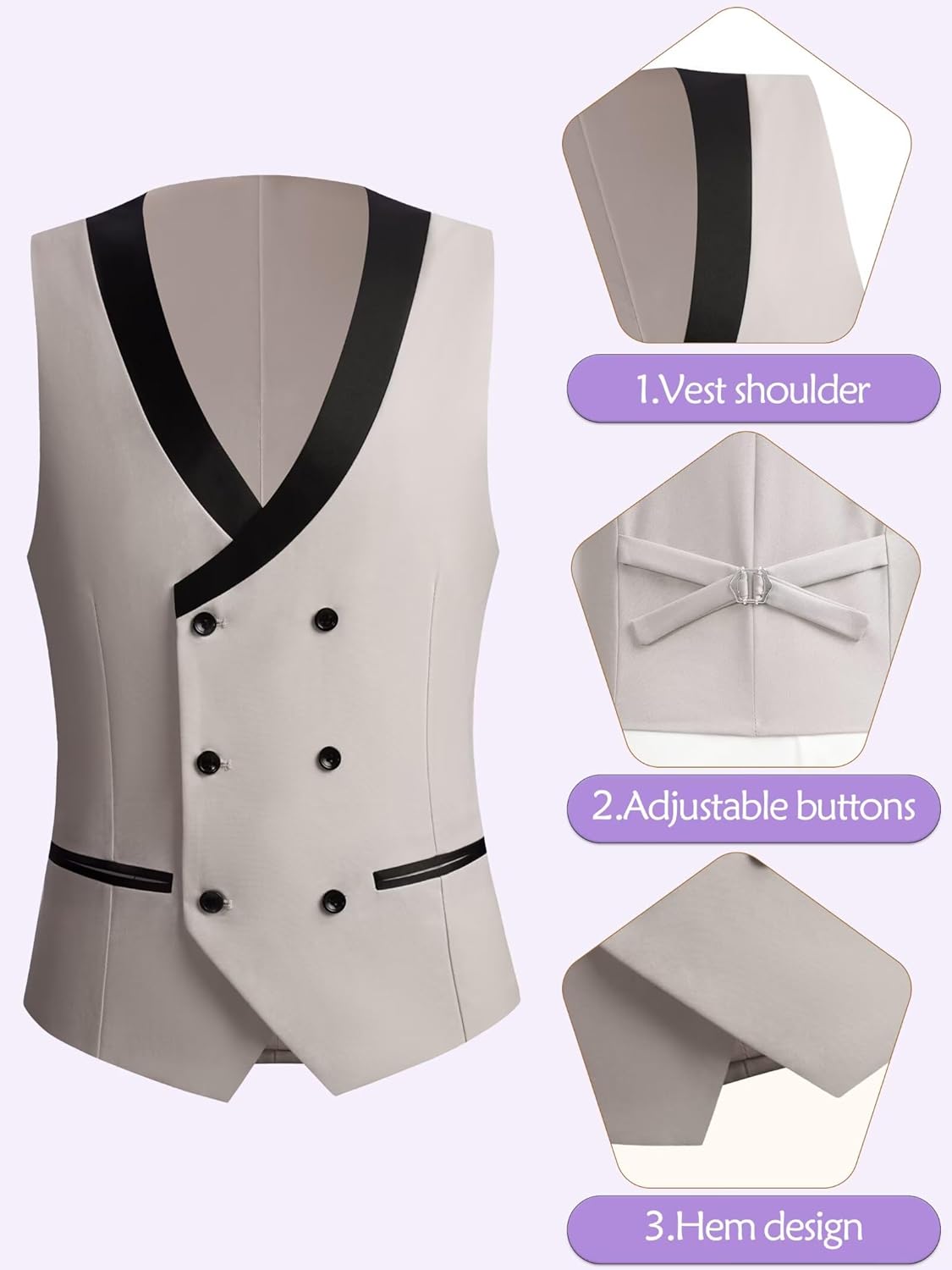 Men's 4 Piece Formal Suit Peaked Lapel Jacket Double Breasted Vest, Pants & Bow Tie for Prom Nights