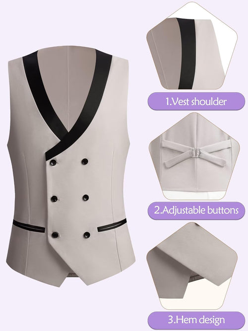 Men's 4 Piece Formal Suit Peaked Lapel Jacket Double Breasted Vest, Pants & Bow Tie for Prom Nights