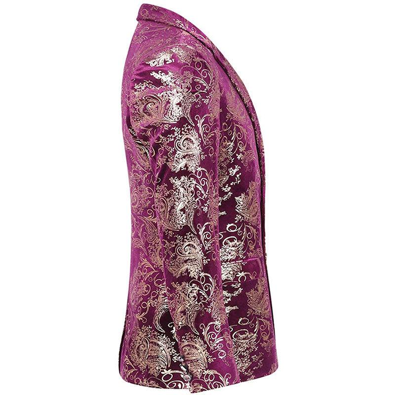 Men's Metallic Floral Print Tuxedo Purple Only Jacket