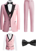 Men's 4 Piece Formal Suit Peaked Lapel Jacket Double Breasted Vest, Pants & Bow Tie for Prom Nights