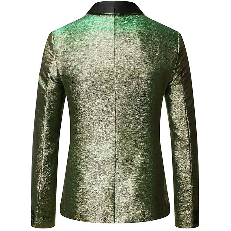 Men's 2-Piece Gradient Glitter Style Shawl Collar Green and Grey Tuxedo