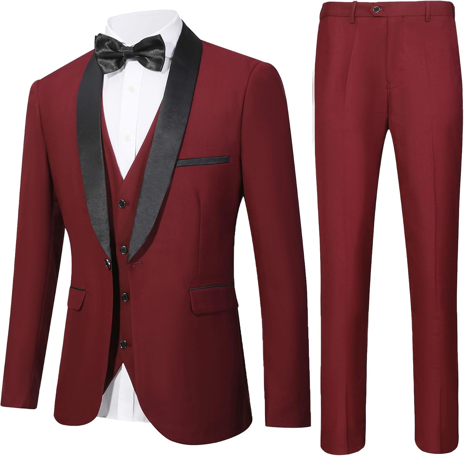 Mens Tuxedo Slim Fit Wedding Business Suits for Groom Groomsmen 3 Pieces Dinner Jacket Vest Pants Set for Men