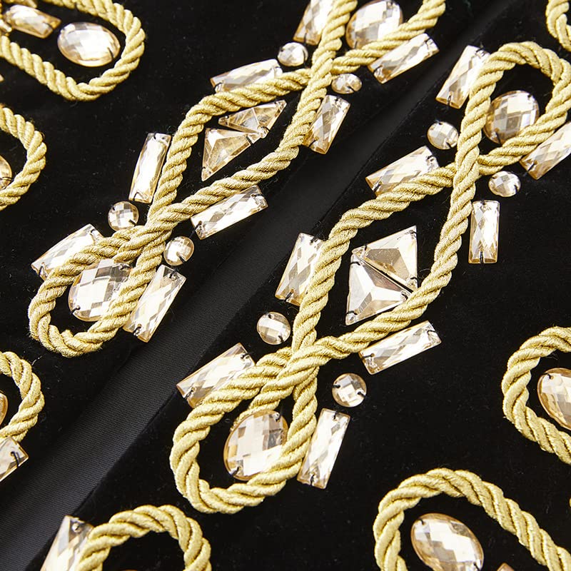 Men's Handmade Gold Aigillette and Rhinestone Hussar Officers Style Black Velvet Tuxedo