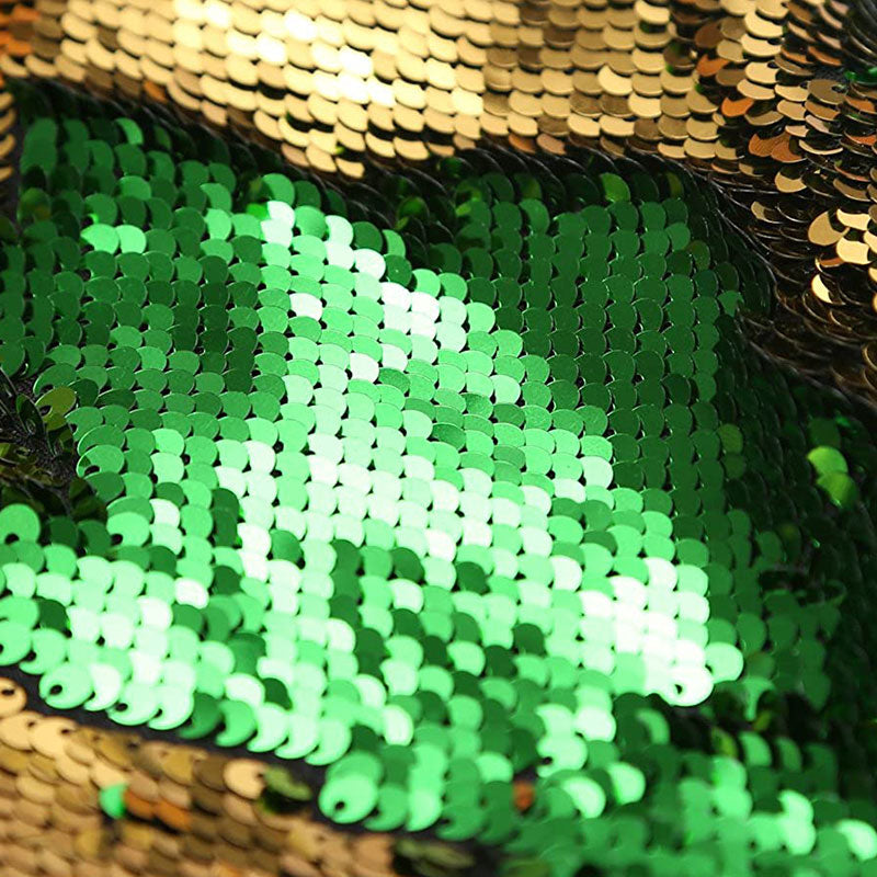 Men's Full Sequin Reflective Golden Tuxedo with Green Geometric Patterns Mandarin Collar