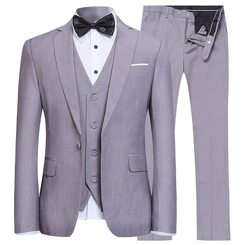 Men's 3-Piece Classic One Button Light Gray Tuxedo
