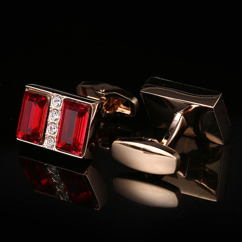 Red Crystal French Rose Gold Cufflinks