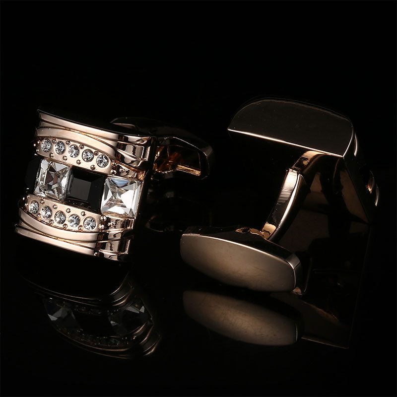 Rose Gold Black Gem Electroplated French Cufflinks