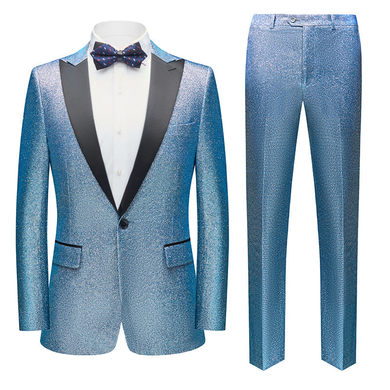 Men's 2-Piece One Button Sparkling Sky Blue Tuxedo