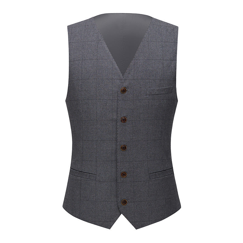 Men's 3-Piece Business Checkered Light Gray Suit