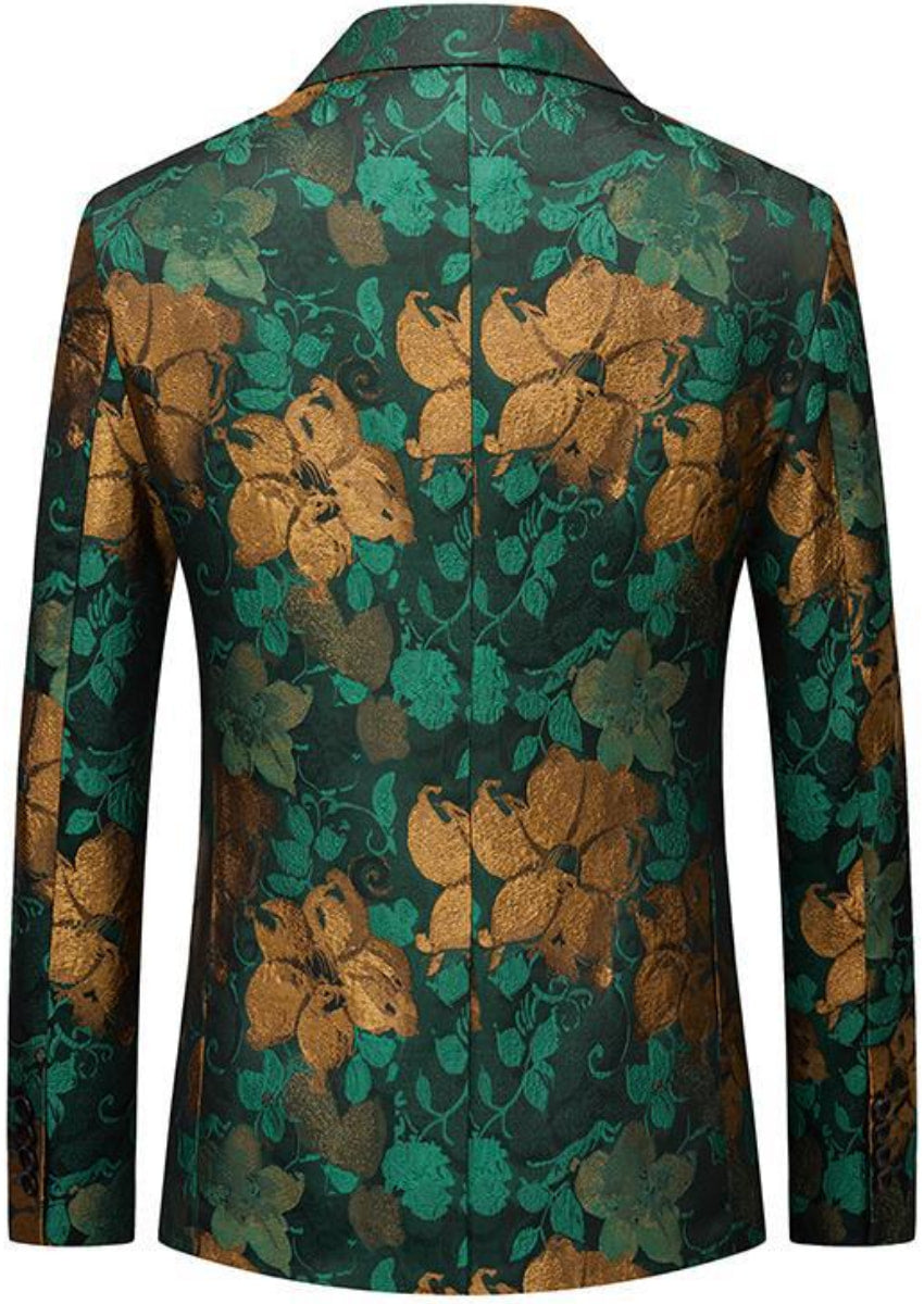 Men's Yellow Floral Vine Green Tuxedo Jacket