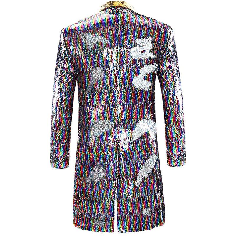 Men's Full Sequin Rainbow Laser Gold Lapel Colorful Tuxedo