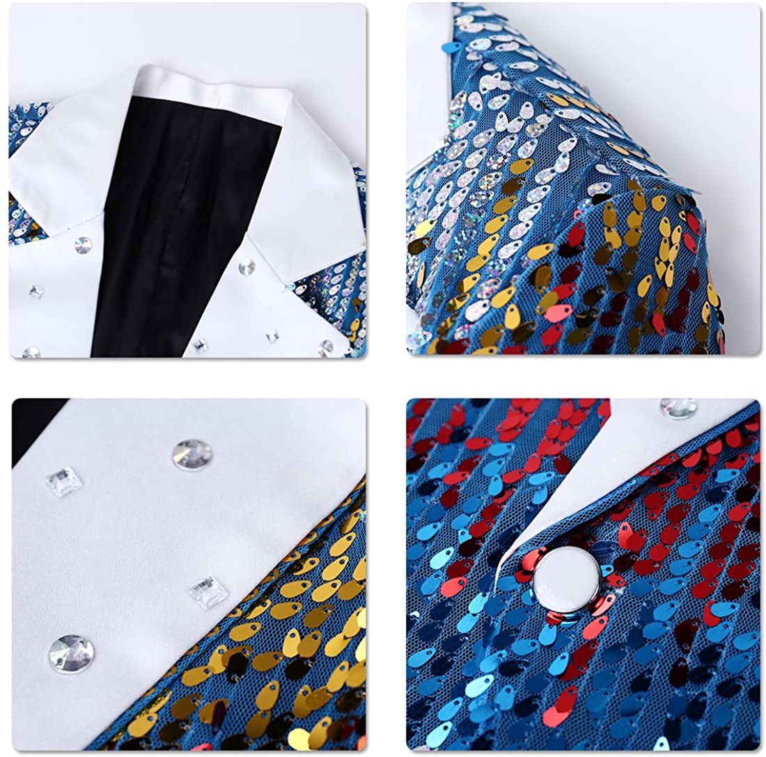 Men's Full Sequin Gradient Multi-color Tassel Blue Dinner Jacket for Stage