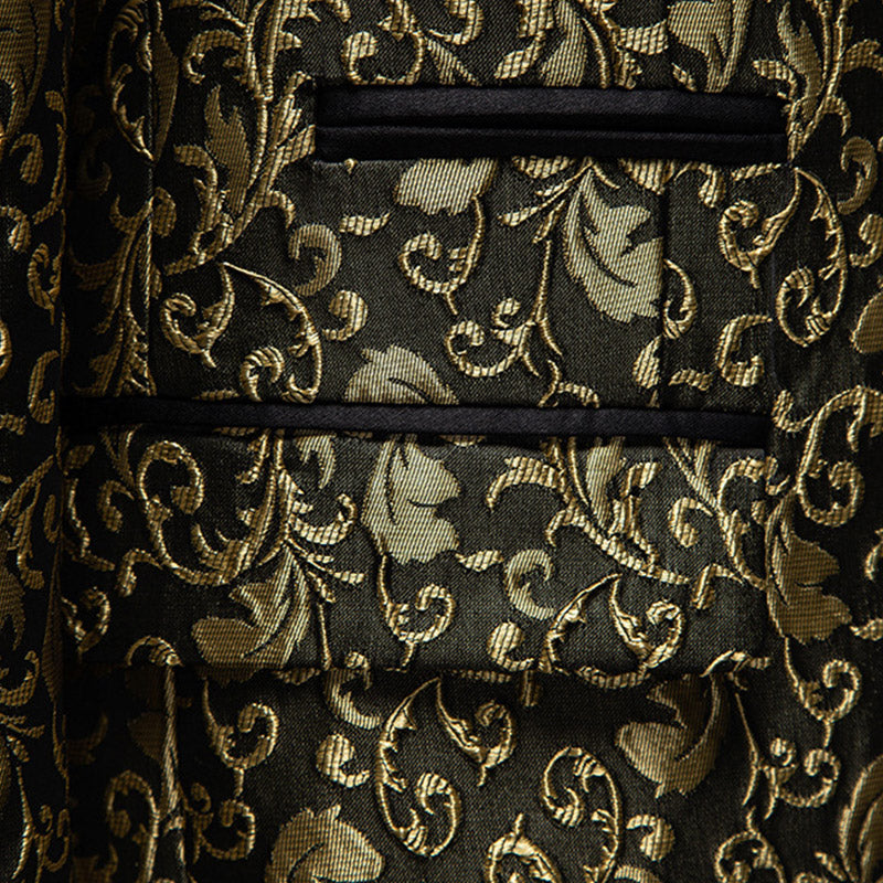 Men's 2-Piece Gold Jacquard Embroidery Paisley Black Tuxedo