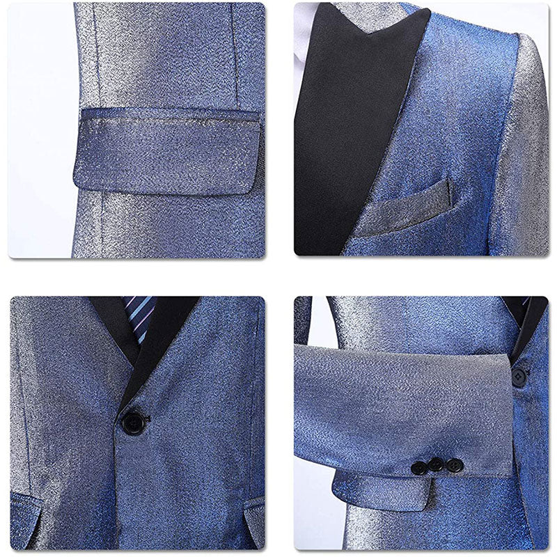 Men's Luxury One Button Gradient Grayish Blue Tuxedo