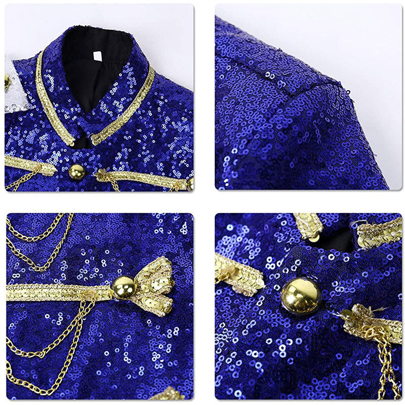 Men's Classic Military Style Stage Full Navy Blue Sequin Jacket