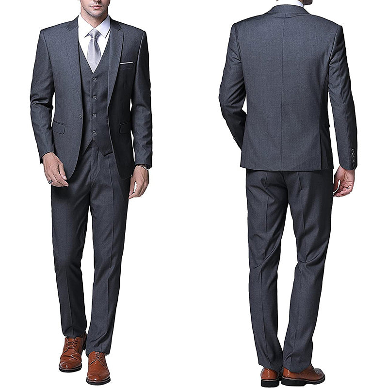Men's 3-Piece for Groom One Button Dark Gray Suit