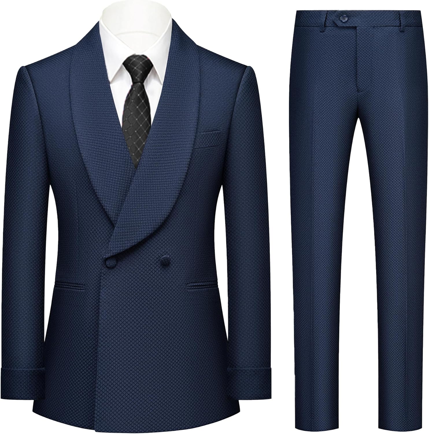 Mens Tuxedo 2 Pieces Shawl Lapel Waffle Textured Suit Blazer Pants Slim Fit Business Events Banquet Dinner Party