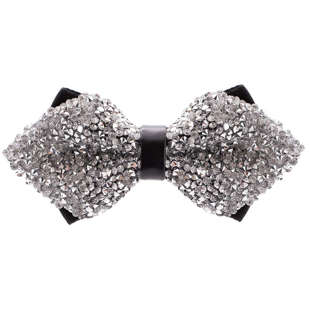 Rhinestone Silver Bow Ties for Men with Adjustable Length