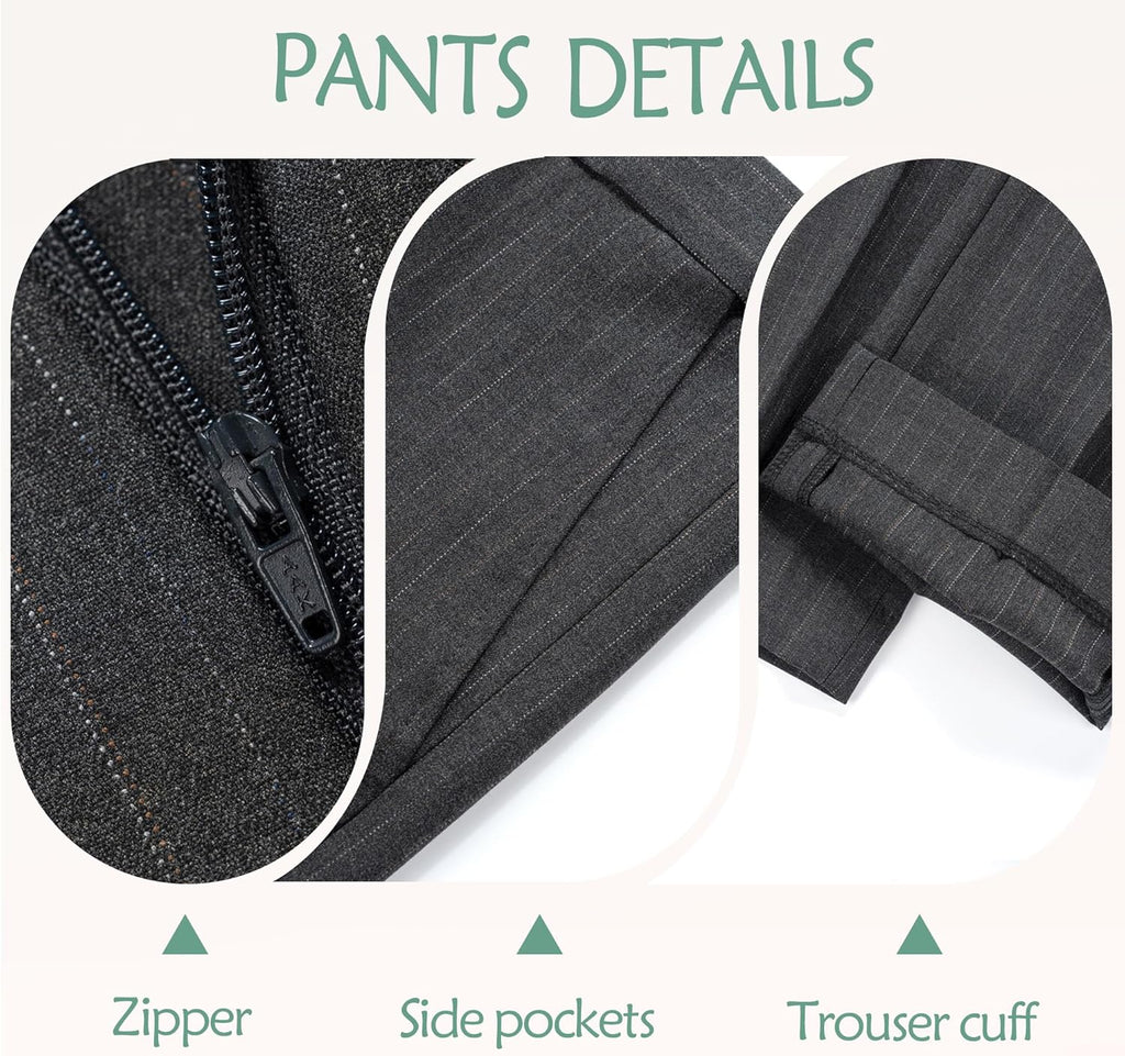 Men's Double Breasted Pinstripe Suit Set Peaked Lapel 2 Piece Tailored Fit Blazer Pants Set